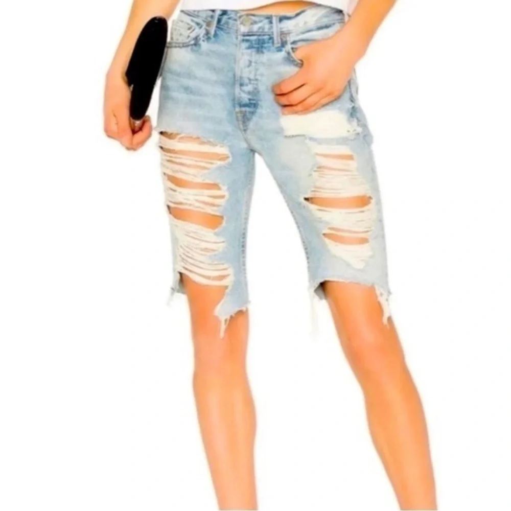 GRLFRND Beverly High Rise Long Bermuda Shorts 100% Cotton Denim
